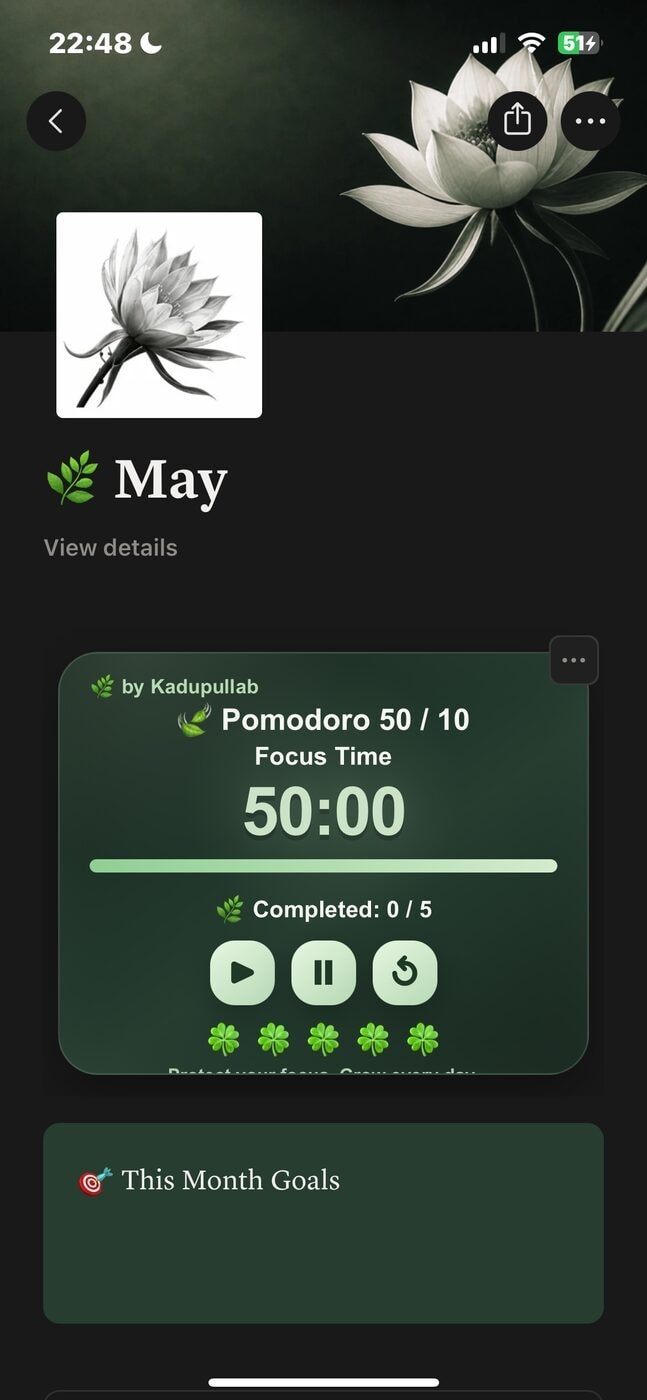 Kadupullab Green Notion dashboard on phone