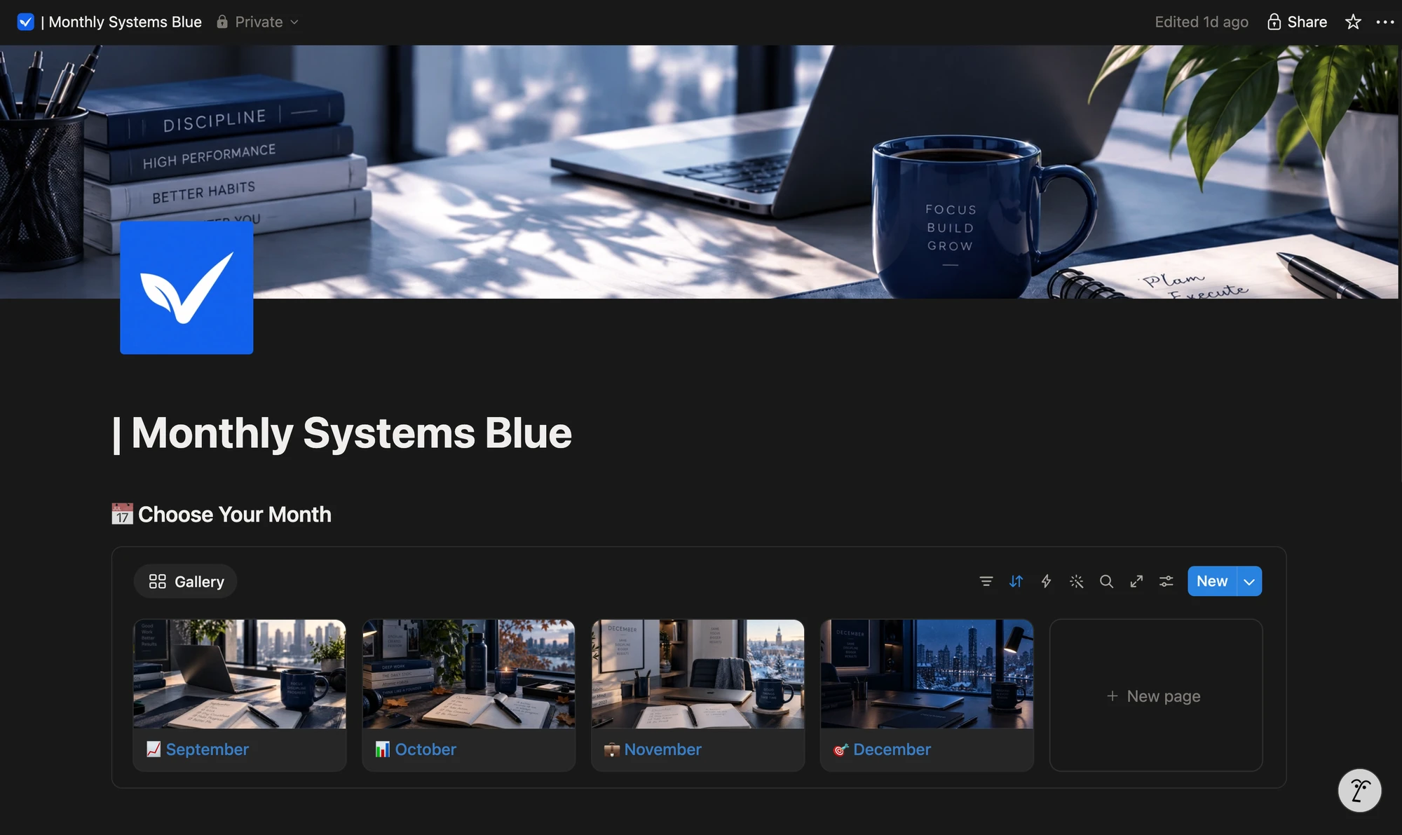 Blue Edition Notion workspace preview