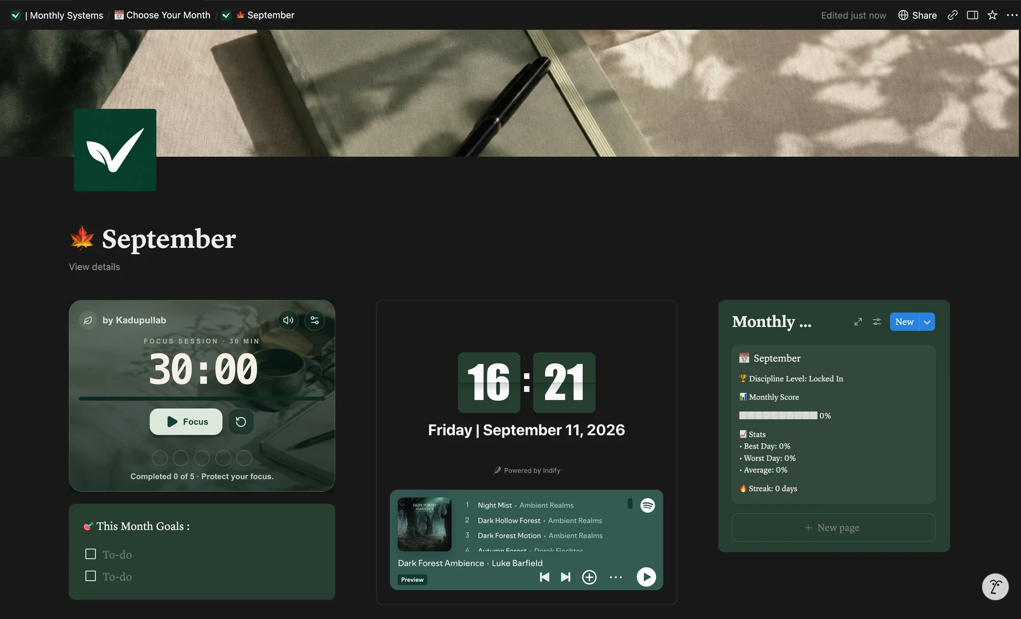 Monthly Systems habit dashboard