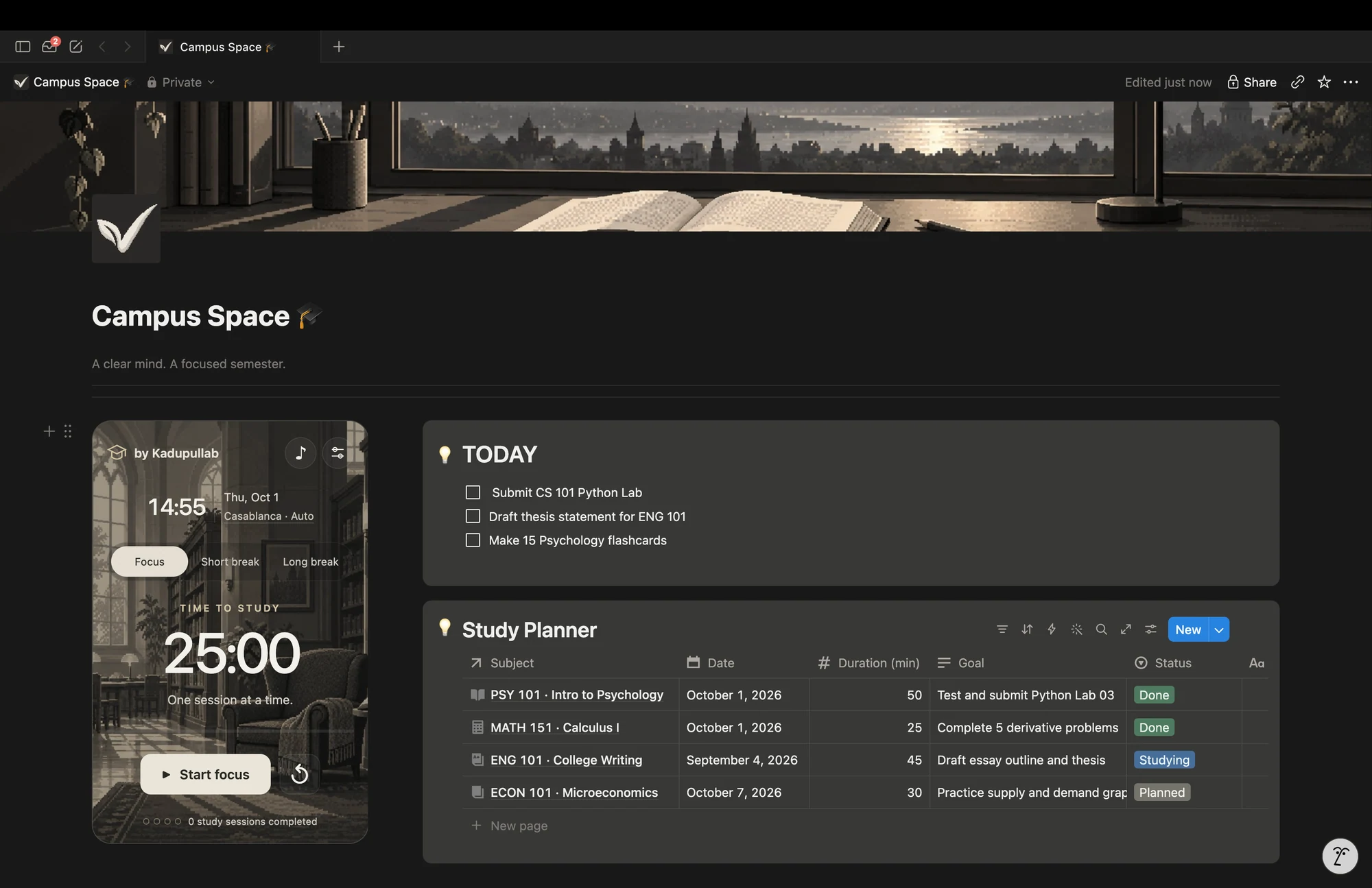 Campus Space student dashboard